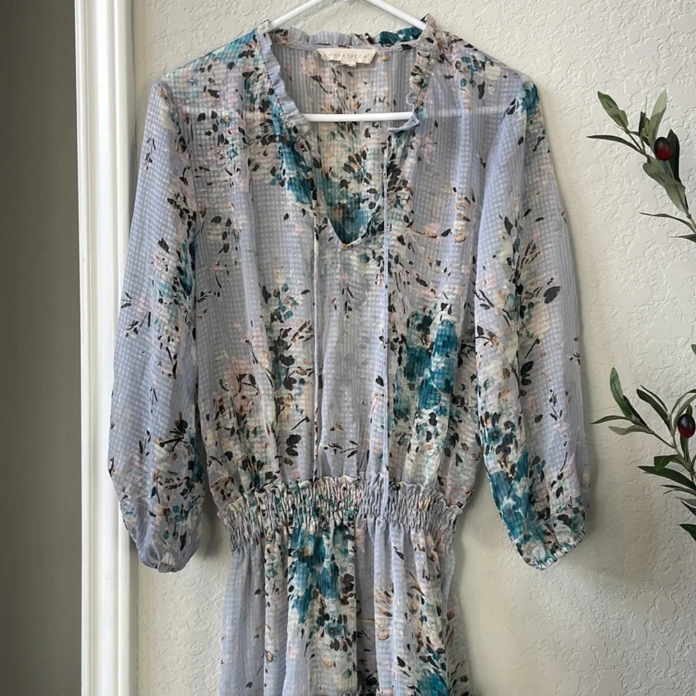 Love Stitch Women’s Boho Floral Smocked Sheer A-Line Ruffle Dress Size Medium - Picture 7 of 9